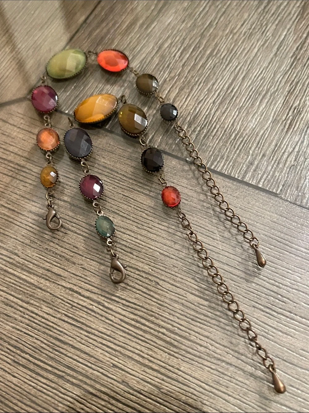 Vintage Set of Two Multi-color Faceted Oval Stone Bracelets